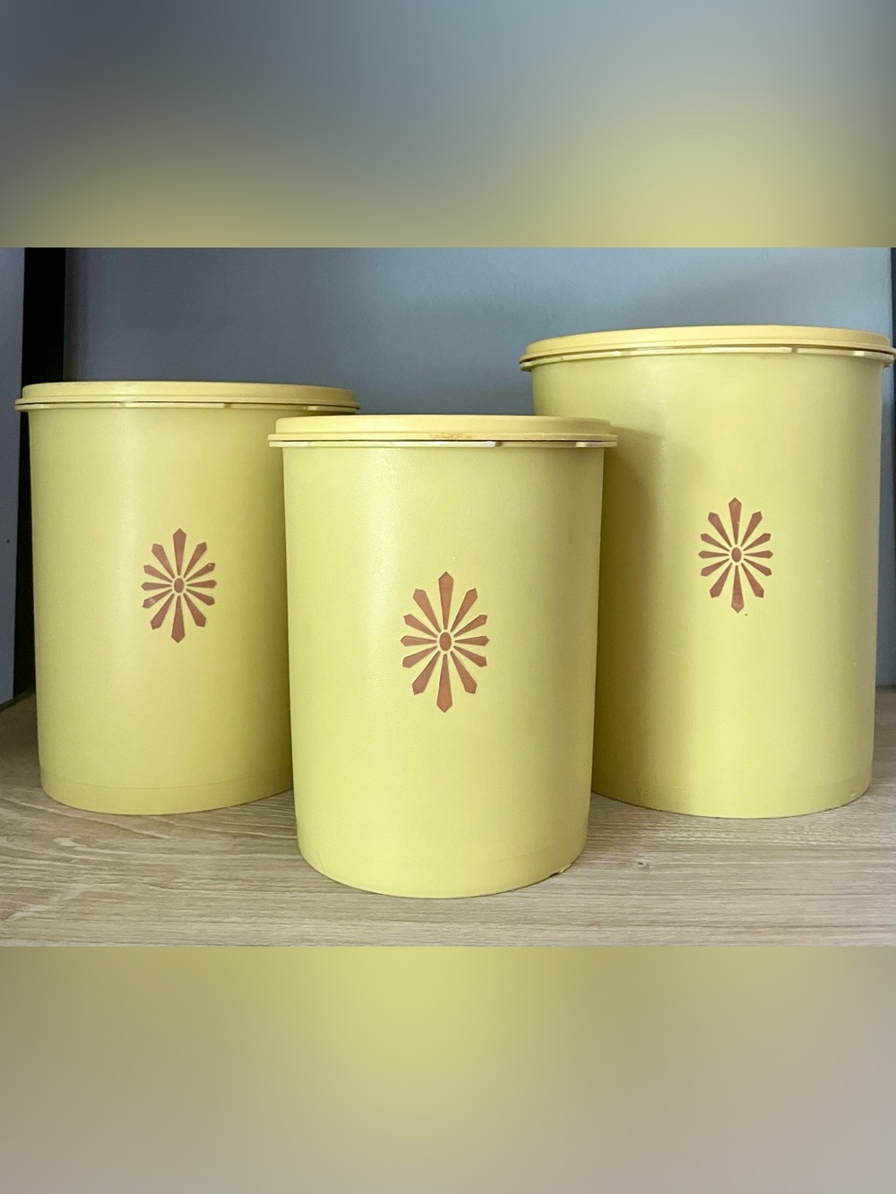 Vintage 1970s Tupperware Servalier Harvest Gold Canister Set of 3!